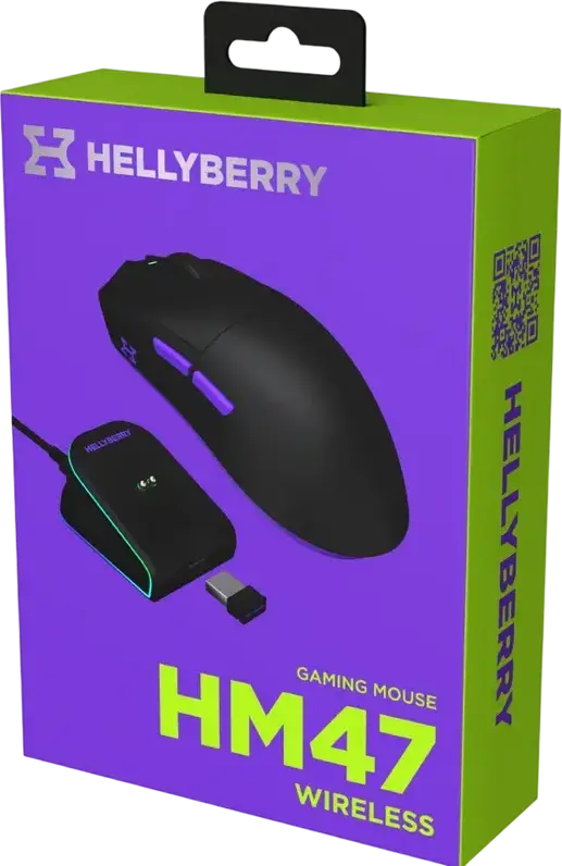 HATOR Hellyberry HM47 Wireless Gaming Mouse, PixArt PMW3311 12000 DPI, HUANO 80M Switches, Tri-mode (2.4GHz / Bluetooth / Wired), Magnetic RGB Charging Dock, 47g