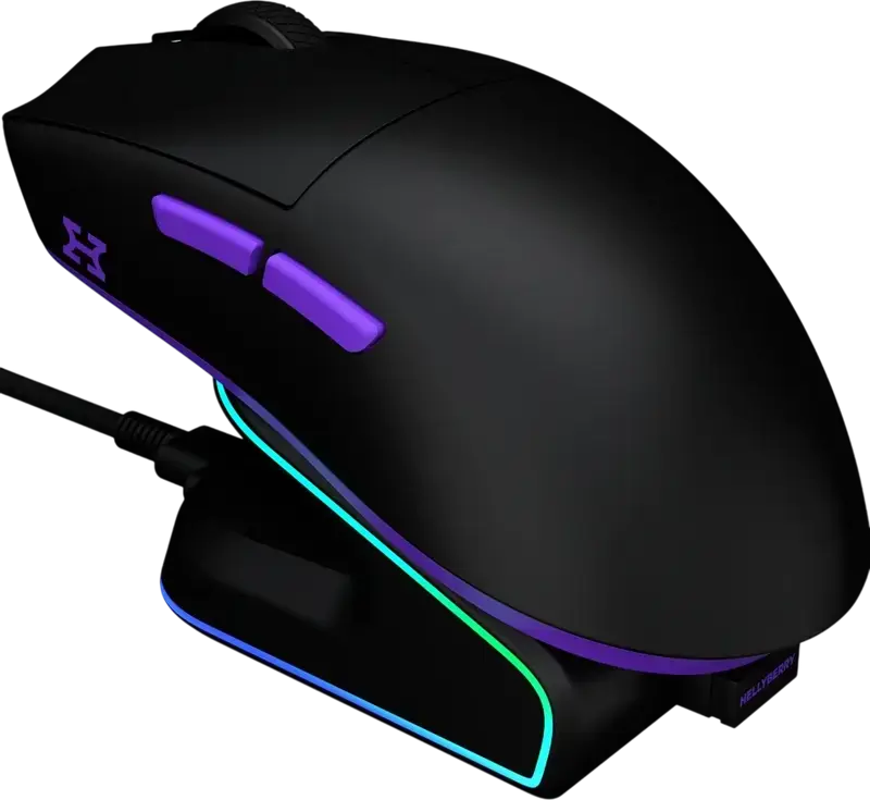 HATOR Hellyberry HM47 Wireless Gaming Mouse, PixArt PMW3311 12000 DPI, HUANO 80M Switches, Tri-mode (2.4GHz / Bluetooth / Wired), Magnetic RGB Charging Dock, 47g