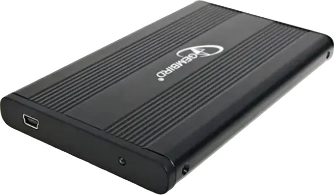Gembird EE2-U2S-5 External 2.5" SATA HDD SSD Enclosure, USB 2.0 to SATA-3 6Gb/s Interface, Aluminum and ABS Plastic Case with LED Indicator, Color: Black, External Interface: USB 2.0