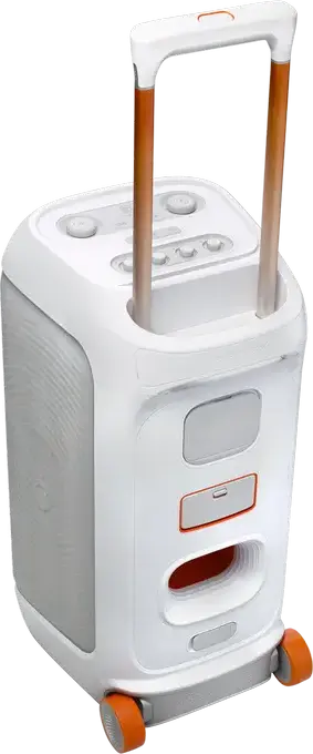 Портативная акустическая система JBL PartyBox Stage 320, 240 Вт RMS, Bluetooth 5.4, защита IPX4, LED-подсветка, аккумулятор до 18ч, колеса и ручка, Цвет: белый