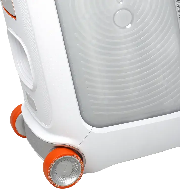 Портативная акустическая система JBL PartyBox Stage 320, 240 Вт RMS, Bluetooth 5.4, защита IPX4, LED-подсветка, аккумулятор до 18ч, колеса и ручка, Цвет: белый