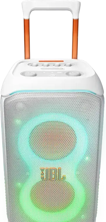 Портативная акустическая система JBL PartyBox Stage 320, 240 Вт RMS, Bluetooth 5.4, защита IPX4, LED-подсветка, аккумулятор до 18ч, колеса и ручка, Цвет: белый