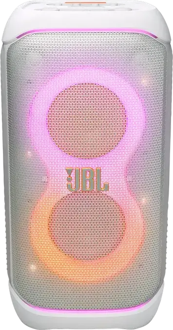 Портативная акустическая система JBL PartyBox Stage 320, 240 Вт RMS, Bluetooth 5.4, защита IPX4, LED-подсветка, аккумулятор до 18ч, колеса и ручка, Цвет: белый