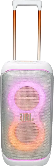 Портативная акустическая система JBL PartyBox Stage 320, 240 Вт RMS, Bluetooth 5.4, защита IPX4, LED-подсветка, аккумулятор до 18ч, колеса и ручка, Цвет: белый