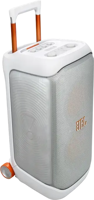 Портативная акустическая система JBL PartyBox Stage 320, 240 Вт RMS, Bluetooth 5.4, защита IPX4, LED-подсветка, аккумулятор до 18ч, колеса и ручка, Цвет: белый