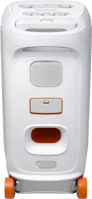 Портативная акустическая система JBL PartyBox Stage 320, 240 Вт RMS, Bluetooth 5.4, защита IPX4, LED-подсветка, аккумулятор до 18ч, колеса и ручка, Цвет: белый