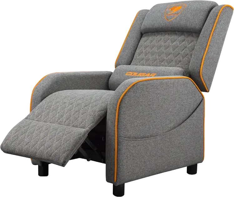 Cougar Ranger One Gaming Sofa CGR-RAO, Grey | Orange Breathable Woven Fabric, Foldable Footrest, Tilted Backrest, Side Pocket, 150kg Capacity, with Headrest and Lumbar Pillows