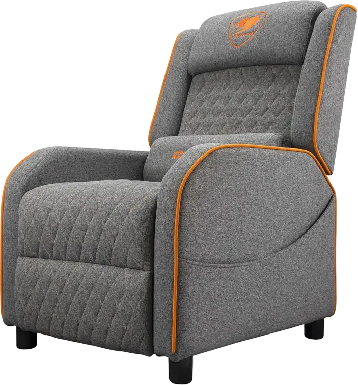 Cougar Ranger One Gaming Sofa CGR-RAO, Grey | Orange Breathable Woven Fabric, Foldable Footrest, Tilted Backrest, Side Pocket, 150kg Capacity, with Headrest and Lumbar Pillows