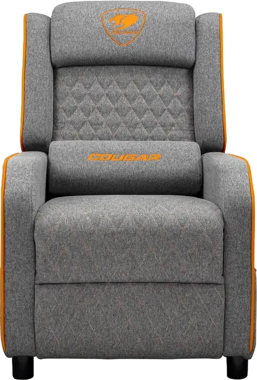 Cougar Ranger One Gaming Sofa CGR-RAO, Grey | Orange Breathable Woven Fabric, Foldable Footrest, Tilted Backrest, Side Pocket, 150kg Capacity, with Headrest and Lumbar Pillows