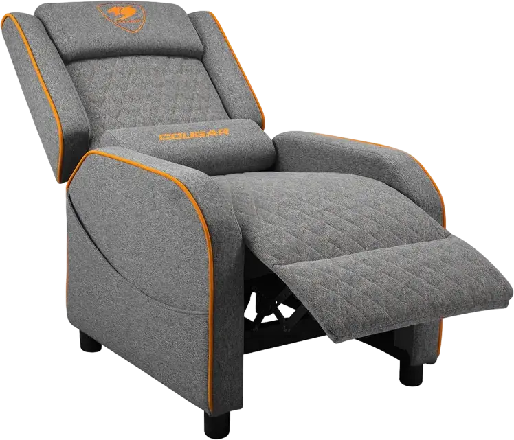 Cougar Ranger One Gaming Sofa CGR-RAO, Grey | Orange Breathable Woven Fabric, Foldable Footrest, Tilted Backrest, Side Pocket, 150kg Capacity, with Headrest and Lumbar Pillows