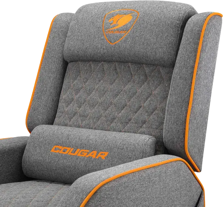 Cougar Ranger One Gaming Sofa CGR-RAO, Grey | Orange Breathable Woven Fabric, Foldable Footrest, Tilted Backrest, Side Pocket, 150kg Capacity, with Headrest and Lumbar Pillows
