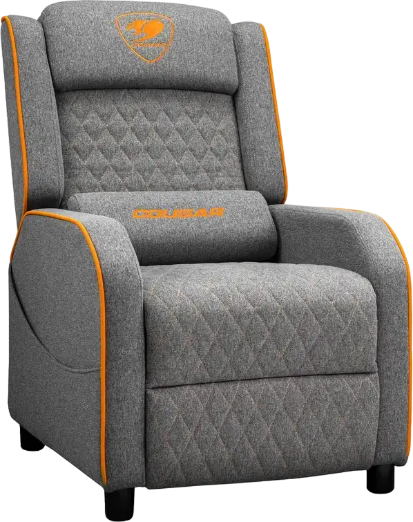 Cougar Ranger One Gaming Sofa CGR-RAO, Grey | Orange Breathable Woven Fabric, Foldable Footrest, Tilted Backrest, Side Pocket, 150kg Capacity, with Headrest and Lumbar Pillows
