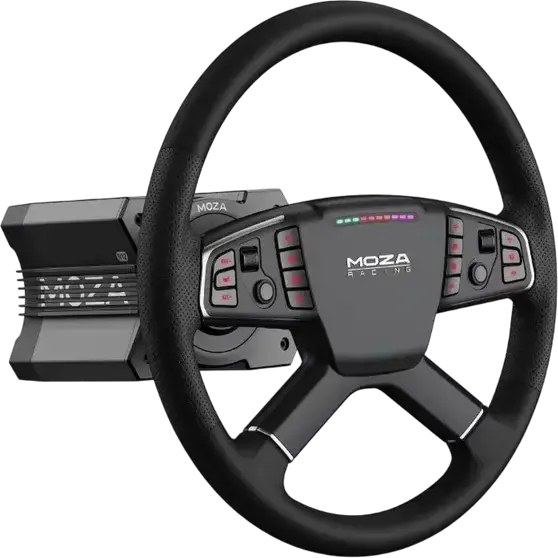 Set MOZA Trucking Bundle - Bază Volan R5 Direct Drive 5.5Nm, Volan TSW 400mm Aluminiu, 3 Pedale SR-P Lite cu Senzor Hall și Clește pentru PC, ETS2, ATS