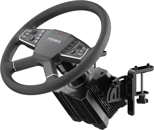 Set MOZA Trucking Bundle - Bază Volan R5 Direct Drive 5.5Nm, Volan TSW 400mm Aluminiu, 3 Pedale SR-P Lite cu Senzor Hall și Clește pentru PC, ETS2, ATS