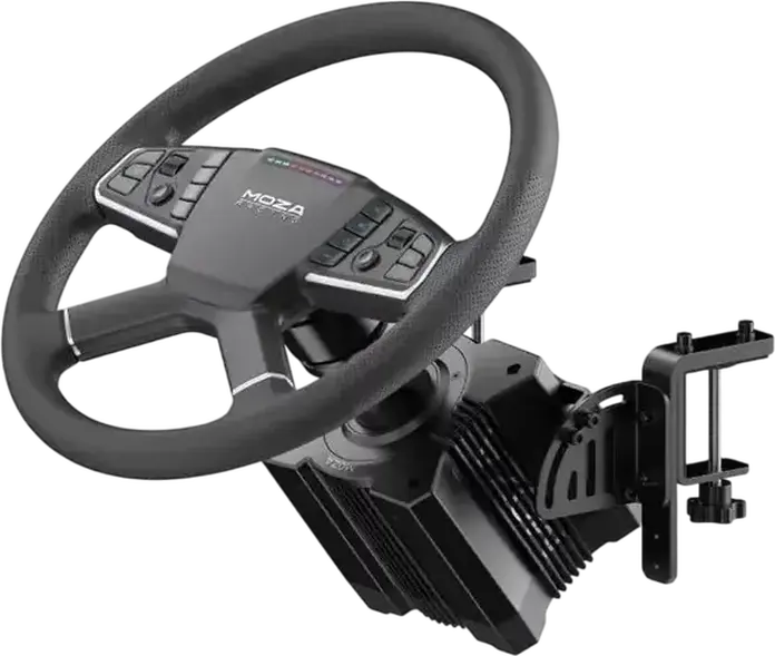 Set MOZA Trucking Bundle - Bază Volan R5 Direct Drive 5.5Nm, Volan TSW 400mm Aluminiu, 3 Pedale SR-P Lite cu Senzor Hall și Clește pentru PC, ETS2, ATS