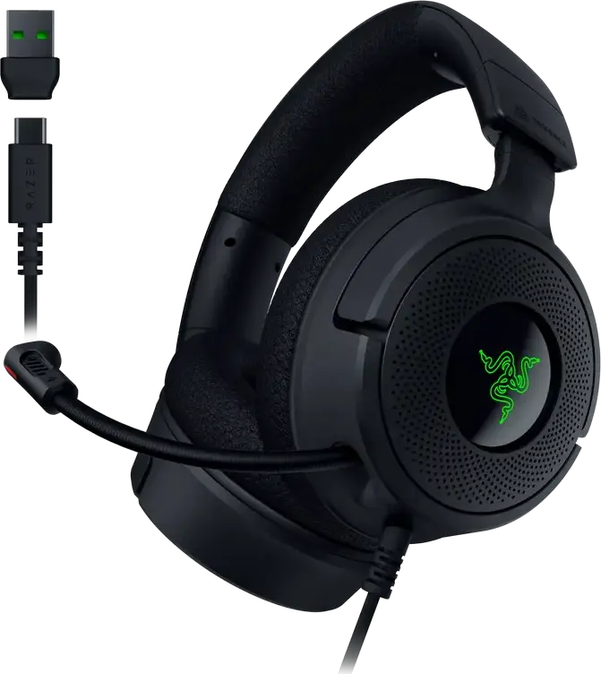 Casca Gaming Razer Kraken V4 X RZ04-05180100-R3M1, Cu Fir pentru PC, Mac, PlayStation, Nintendo Switch, Mobile, Difuzoare TriForce 40mm, Microfon Retractabil HyperClear Cardioid, Sound 7.1 Surround, Chroma RGB, USB Type-C/A