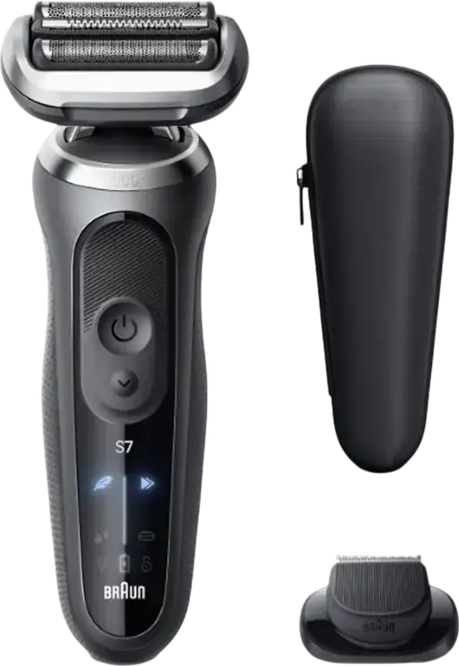 Braun Series 7 72-G1200s Electric Foil Shaver, 360° SkinFlex Adaptive Head, AutoSense Technology, Wet & Dry, Li-ion Battery, Smart LED Display, Grey, with Precision Trimmer, Travel Case, Power Cable, Cleaning Brush