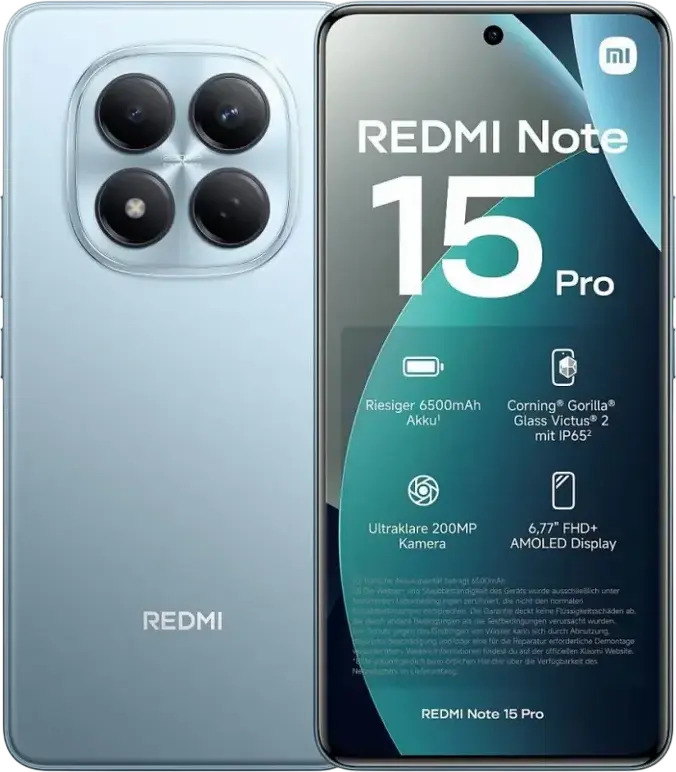 Xiaomi Redmi Note 15 Pro 4G Global Smartphone, 6.77" AMOLED 120Hz, Helio G200 Ultra, 200MP OIS Camera, 6500mAh Battery, 512GB, 12GB RAM, Glacier Blue, Android 15 HyperOS 2