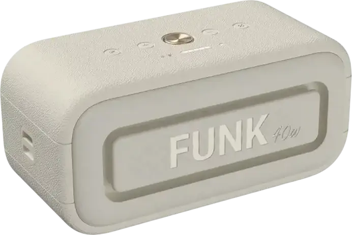 Proove Funk 40W Portable Wireless Speaker, Beige, 40W Audio Power, RGB LED Lighting, ABS Durable Body, App Control with Equalizer, Battery Powered for Indoor and Outdoor Use