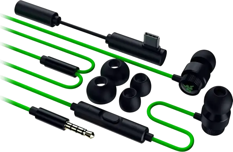 Razer Hammerhead V3 Wired Gaming Earbuds, 11mm Dynamic Drivers, Integrated Omnidirectional Mic, 3.5mm & USB-C Interface, 7.1 THX Surround Sound, Black