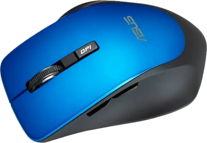 ASUS WT425 Wireless Optical Mouse, Blue, USB Interface, 2.4GHz RF, Adjustable 1000/1600 DPI, 6 Buttons, Silent Click, Ergonomic Easy-Grip, Windows 11/10, Chrome OS