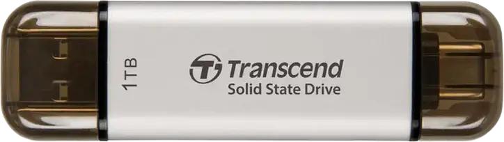 Transcend ESD310S Portable SSD 1 TB, Silver, Dual USB Type-A and Type-C Connector, USB 3.2 Gen 2 10Gbps, 1,050 MB/s Read Speed, 3D NAND Flash, AES 256-bit Encryption