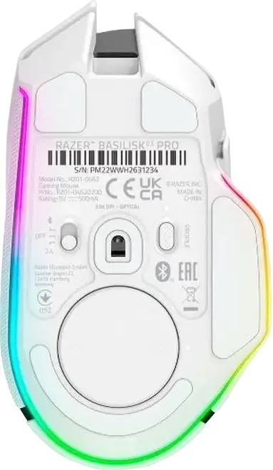 Razer Basilisk V3 Pro Wireless, Bluetooth, Wired Gaming Mouse, Focus Pro 30K Optical Sensor, 30,000 DPI, HyperScroll Tilt Wheel, Chroma RGB, 11 Programmable Buttons, White