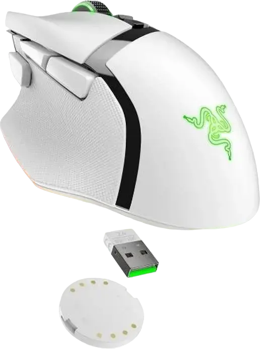 Razer Basilisk V3 Pro Wireless, Bluetooth, Wired Gaming Mouse, Focus Pro 30K Optical Sensor, 30,000 DPI, HyperScroll Tilt Wheel, Chroma RGB, 11 Programmable Buttons, White