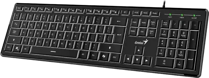 Genius SlimStar 820 Wired Membrane Keyboard, USB Interface, White LED Backlight with Brightness Control, 19-Key Anti-Ghosting, AI Copilot Key, Color: Black