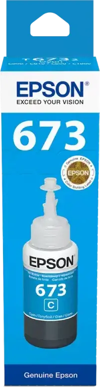 Epson T673 Cyan Dye-based Ink Bottle 70ml for EcoTank L800, L805, L810, L850, L1800 Inkjet Printers, High Yield up to 1900 Photos