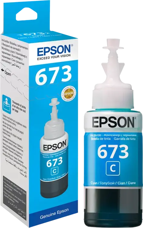 Epson T673 Cyan Dye-based Ink Bottle 70ml for EcoTank L800, L805, L810, L850, L1800 Inkjet Printers, High Yield up to 1900 Photos