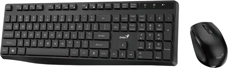 Genius KM-8206S Wireless Silent Keyboard and Mouse Combo, 2.4 GHz RF USB Receiver, Full Size KB-7200 Chocolate Keycap Keyboard with AI Copilot Key, NX-8006S 1200 DPI Optical Silent Mouse, Black