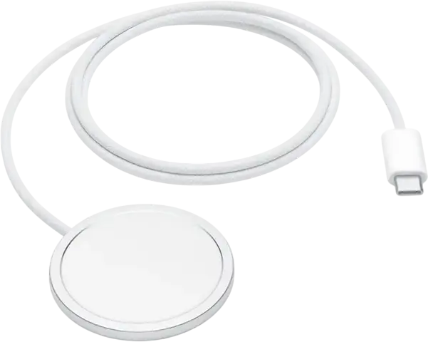 Încărcător Apple MagSafe 25W (A2580) Wireless cu Cablu USB-C împletit, Suport Qi2 și Qi pentru seria iPhone 16 și AirPods, Culoare: Alb