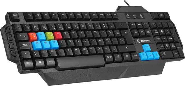 Gembird KBS-UMG-01-DE Wired USB Keyboard and Mouse Set, English Layout, Membrane Multimedia Keyboard with Wrist Rest, 2400 dpi Optical Mouse, Black