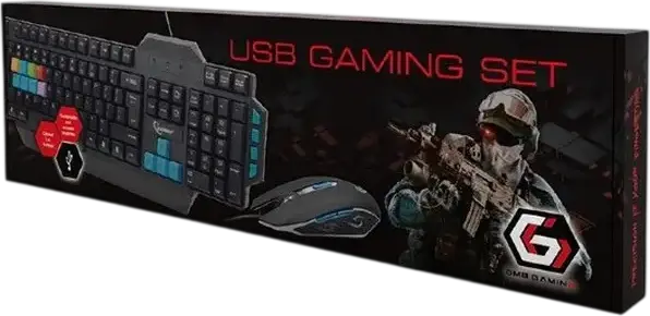 Gembird KBS-UMG-01-DE Wired USB Keyboard and Mouse Set, English Layout, Membrane Multimedia Keyboard with Wrist Rest, 2400 dpi Optical Mouse, Black