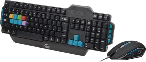 Gembird KBS-UMG-01-DE Wired USB Keyboard and Mouse Set, English Layout, Membrane Multimedia Keyboard with Wrist Rest, 2400 dpi Optical Mouse, Black