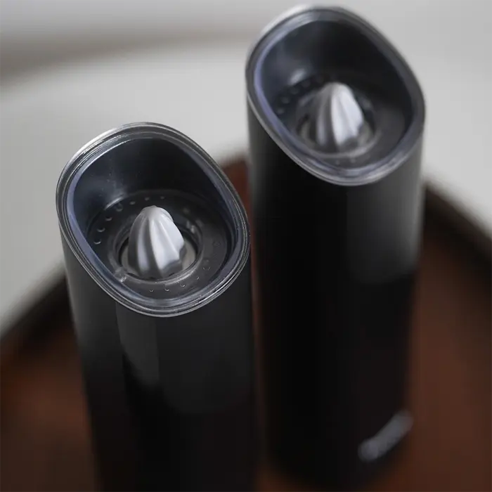 Huslog AK-0549 Electric Grinder Set, 2 Pieces, Salt and Pepper Mill with Transparent Viewing Window, Black