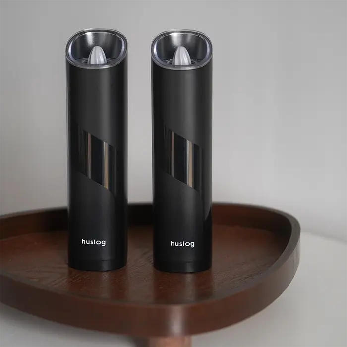 Huslog AK-0549 Electric Grinder Set, 2 Pieces, Salt and Pepper Mill with Transparent Viewing Window, Black