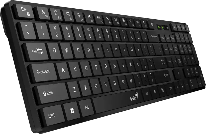 Set Tastatură și Mouse Wireless Genius SlimStar 8250, Layout QWERTY, Dual Mode Bluetooth 5.3 și 2.4GHz RF, Taste Membrană Slim, Taste Hotkey AI Copilot, Negru