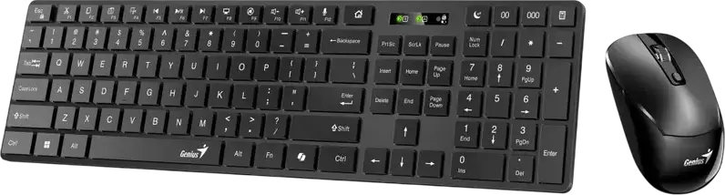 Set Tastatură și Mouse Wireless Genius SlimStar 8250, Layout QWERTY, Dual Mode Bluetooth 5.3 și 2.4GHz RF, Taste Membrană Slim, Taste Hotkey AI Copilot, Negru