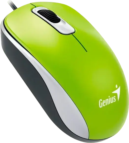 Проводная оптическая мышь Genius DX-110, Зеленая, 1200 DPI, 3 кнопки, амбидекстерный дизайн, интерфейс USB, кабель 1.5м, совместимость с Windows и macOS