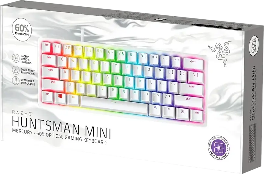 Razer Huntsman Mini 60% Wired Gaming Keyboard, Clicky Optical Switches, English Layout, Doubleshot PBT Keycaps, Detachable USB Type-C, Razer Chroma RGB, RZ03-03390