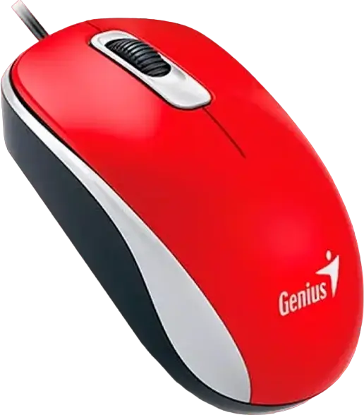 Genius DX-110 Wired Optical Mouse, Red, 1200 DPI, 3 Buttons, Ambidextrous Design, USB Interface, 1.5m Cable, Compatible with Windows and macOS