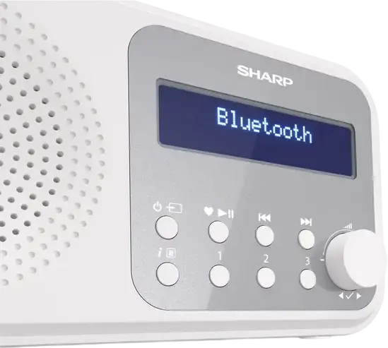 Radio Digital Portabil Sharp DR-P420, DAB, DAB+, FM cu RDS, Bluetooth 5.0, Ecran LCD, Alarmă Dublă, Antenă Telescopică, Culoare: Alb, 17.4 x 9 x 5.3 cm