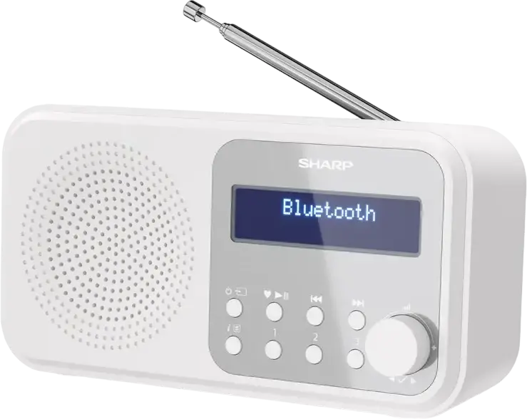 Radio Digital Portabil Sharp DR-P420, DAB, DAB+, FM cu RDS, Bluetooth 5.0, Ecran LCD, Alarmă Dublă, Antenă Telescopică, Culoare: Alb, 17.4 x 9 x 5.3 cm
