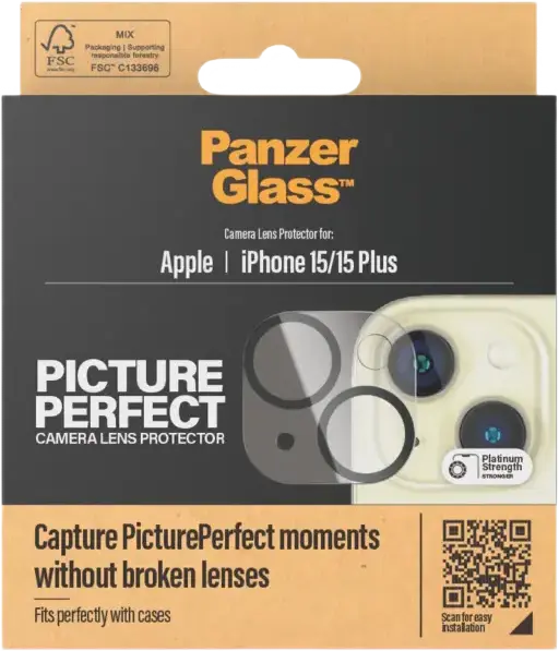 PanzerGlass PicturePerfect Camera Lens Protector for Apple iPhone 15 and iPhone 15 Plus, Tempered Glass, Impact and Scratch Resistant, Black