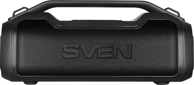 Sistem Audio Portabil SVEN PS-390 Boombox, 50W RMS, Bluetooth 5.0, Rezistent la Apă IPX5, TWS, Iluminare RGB, Funcție Power Bank, Culoare: Negru
