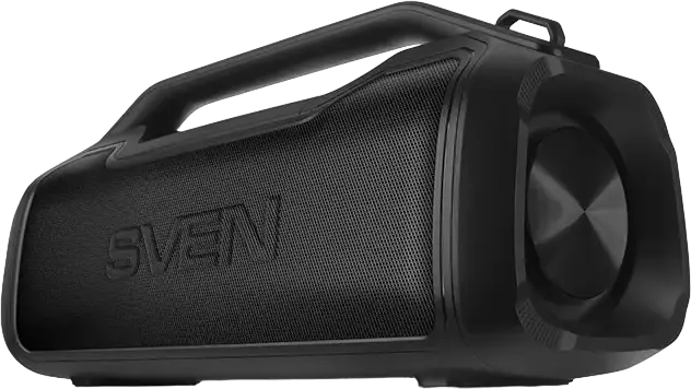 Sistem Audio Portabil SVEN PS-390 Boombox, 50W RMS, Bluetooth 5.0, Rezistent la Apă IPX5, TWS, Iluminare RGB, Funcție Power Bank, Culoare: Negru