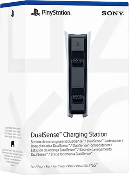 Stație de Încărcare Sony DualSense CFI-ZDS1 pentru Controlere Wireless PlayStation 5, Sistem de Andocare Click-in pentru Două Controlere, USB Type-A, Culoare: Alb