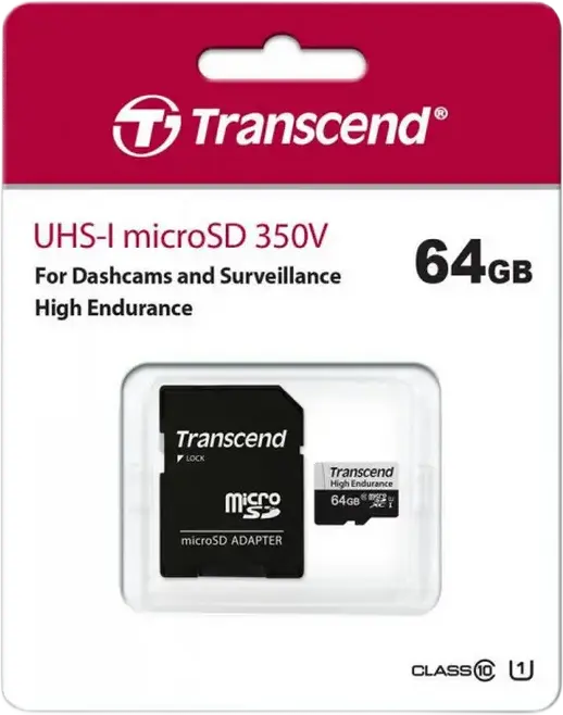 Card de Memorie Transcend USD350V 64GB microSDXC UHS-I U1 Clasa 10, Viteza Citire 100MB/s, Rezistent la Apă Șocuri și Raze X, cu Adaptor SD